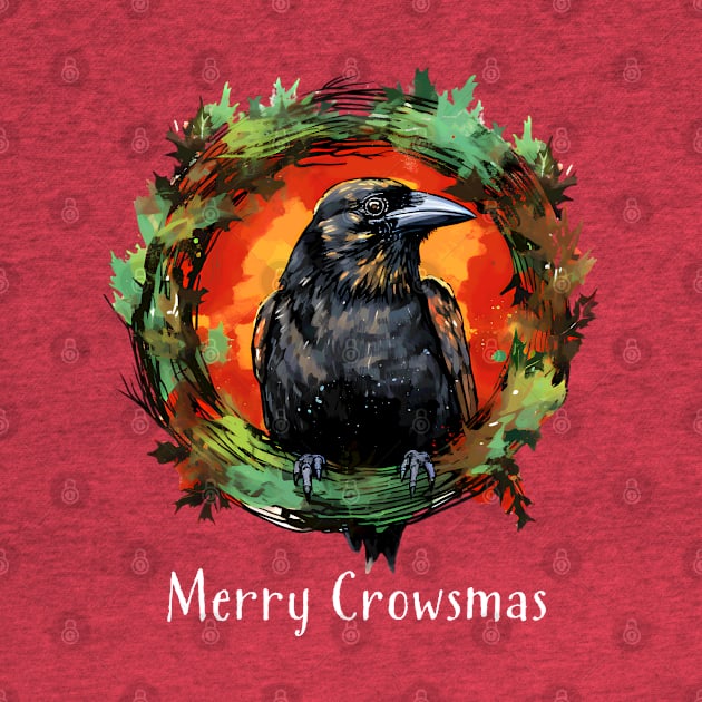 Funny "Merry Crowsmas" Christmas Crow & Wreath by Pine Hill Goods